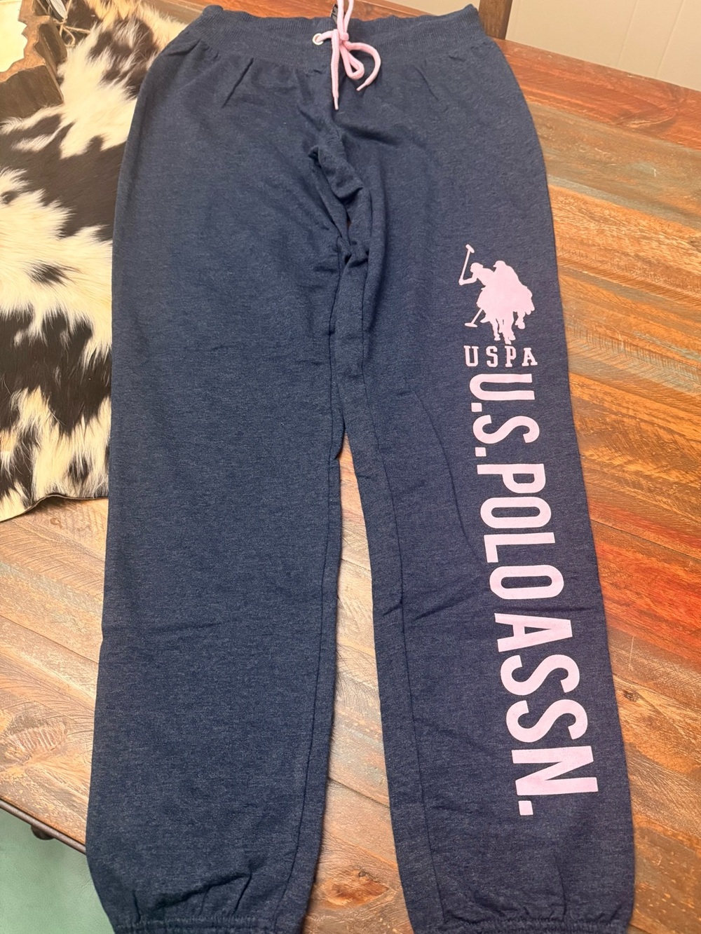 U.S. Polo Assn. Navy Jogger Sweat Pants with Pink Logo and Drawstring